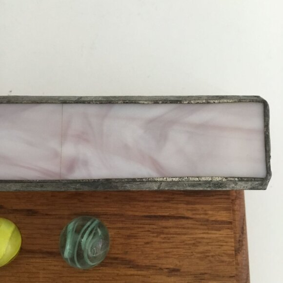 Vintage Stained Glass Kaleidoscope Toy Art Glass Marbles on Oak Wood Stand 9x4 - Picture 11 of 11